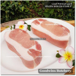 Pork Karbonat Has Luar SIRLOIN SKIN ON frozen Local Premium STEAK SCHNITZEL 3/8"1cm (price/pack 650g 4pcs)